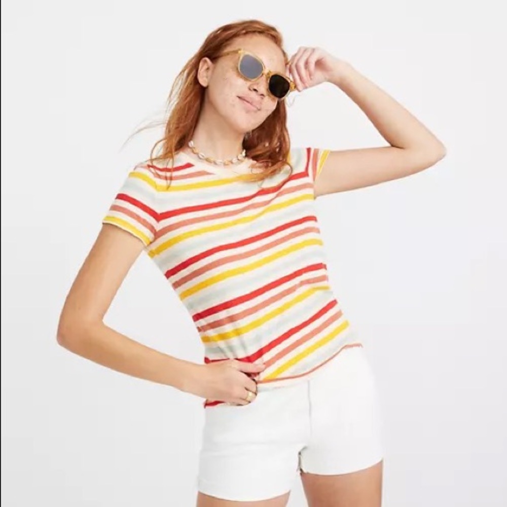 ❌SOLD❌ Madewell Lo-Fi Shrunken Tee in Lennie Stripe Sz S - Picture 1 of 5
